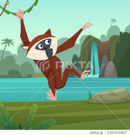 monkey jumping. wild jungle monkey at tree branches 120353907