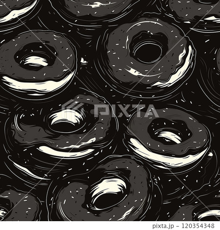 Illustration Black Donuts: Pattern Tile Design Illustration Black Donuts: Pattern Tile Design 120354348