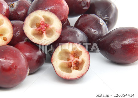 Close-Up of Fresh Red Cranberries on White Background 120354414