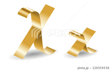Golden Ribbon English Alphabet X Letters. Shiny Gold Tape Symbol Vector Illustration 120354538