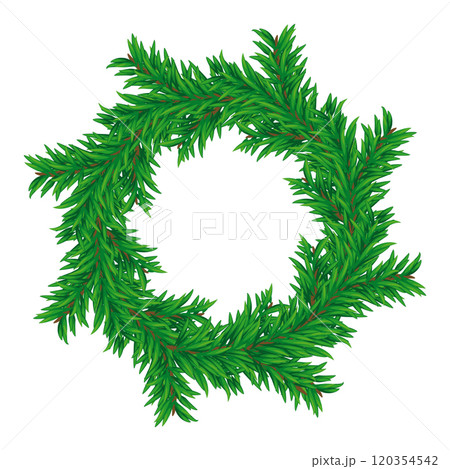 Christmas Pine Branch Wreath Vector Illustration, Isolate on White Background 120354542