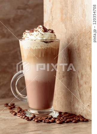 Milk coffee cocktail with whipped cream. 120354708