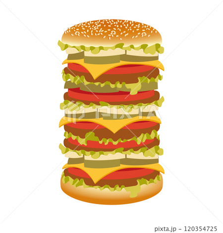 Big Mac Fast Food, Hamburger Mid-Century Modern Vector Illustration for Restaurant Menu 120354725