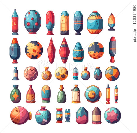 Bombs explosive missiles cartoon vector set. Rockets dynamite grenades tnt ammo military weapon, demolition detonation warfare ammunition battles, isolated illustrations on white background 120354980