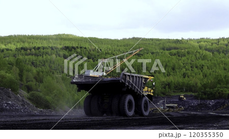 A Heavy Excavation Vehicle Operating Efficiently in a Lush Green Landscape Full of Nature. Stock Clip A Heavy Excavation Vehicle Operating Efficiently in a Lush Green Landscape Full of Nature. Stock Clip 120355350