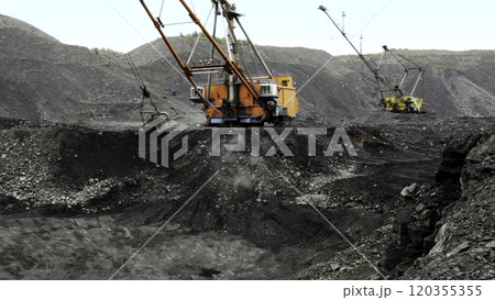 Heavy Machinery Utilized in a Coal Mining Operation for Resource Extraction Efficiency. Stock Clip Heavy Machinery Utilized in a Coal Mining Operation for Resource Extraction Efficiency. Stock Clip 120355355