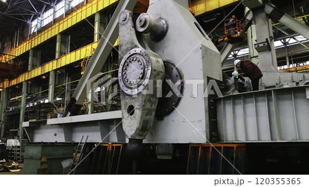 Heavy Machinery Utilized in an Industrial Workshop for Various Operations and Processes. Stock Clip Heavy Machinery Utilized in an Industrial Workshop for Various Operations and Processes. Stock Clip 120355365