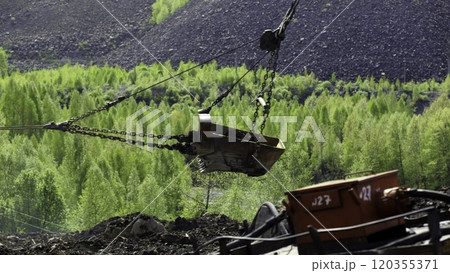 Heavy Machinery Efficiently Operating in a Lush, Green Mining Landscape Encompassing Natures Beauty. Stock Clip Heavy Machinery Efficiently Operating in a Lush, Green Mining Landscape Encompassing Natures Beauty. Stock Clip 120355371