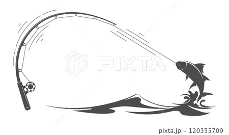 Fishing rod and hooked fish 120355709