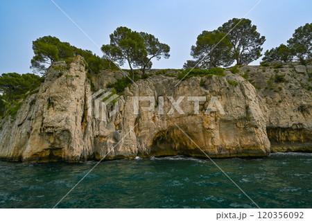 Marseille, France - June 9, 2024 : Calanque of En-Vau on the Coast of Provence, between Cassis and Marseille, France - June 9, 2024 : Calanque of En-Vau on the Coast of Provence, between Cassis and 120356092