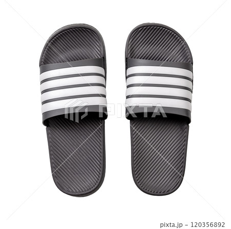 Gray rubber slippers cutout. Pair of slide sandals isolated. 120356892