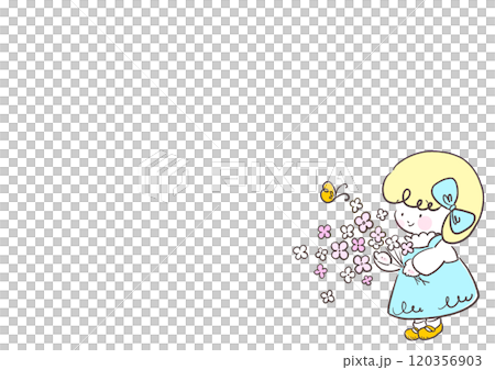 花束を抱える水色のワンピースの女の子のフレーム	 120356903