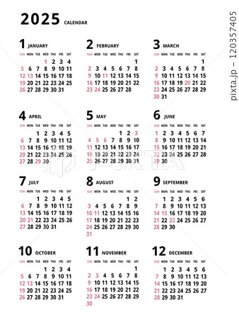 2025年_年間カレンダー_シンプル タテ型 120357405