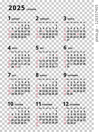 2025年_年間カレンダー_シンプル タテ型 120357405