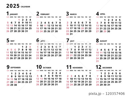 2025年_年間カレンダー_シンプル ヨコ型 120357406
