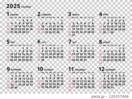 2025年_年間カレンダー_シンプル ヨコ型 120357406