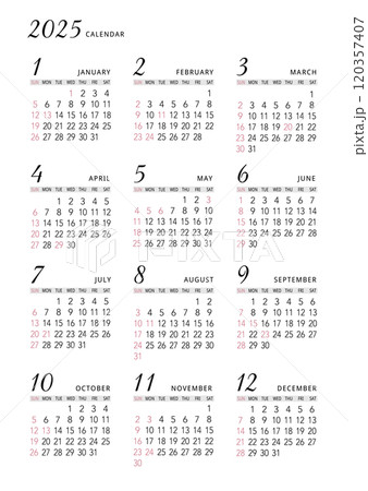 2025年_年間カレンダー_シンプル タテ型 2025年_年間カレンダー_シンプル タテ型 120357407