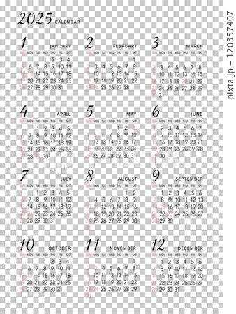 2025年_年間カレンダー_シンプル タテ型 2025年_年間カレンダー_シンプル タテ型 120357407