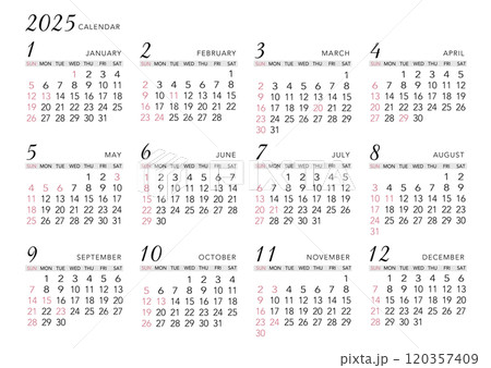 2025年_年間カレンダー_シンプル ヨコ型 2025年_年間カレンダー_シンプル ヨコ型 120357409