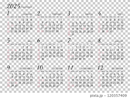 2025年_年間カレンダー_シンプル ヨコ型 2025年_年間カレンダー_シンプル ヨコ型 120357409