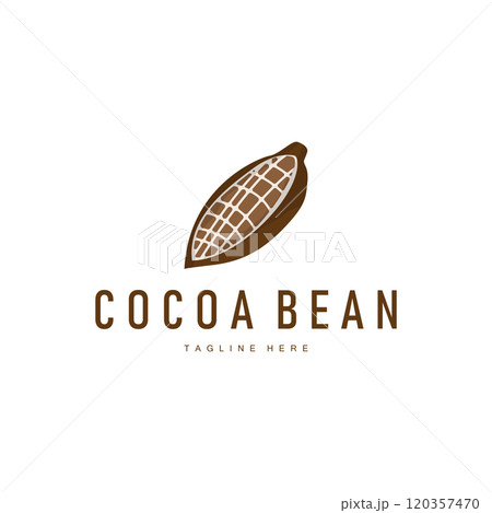 Chocolate Bean Logo, chocolate plant design with simple seed leaf and stem concept, for business branding 120357470