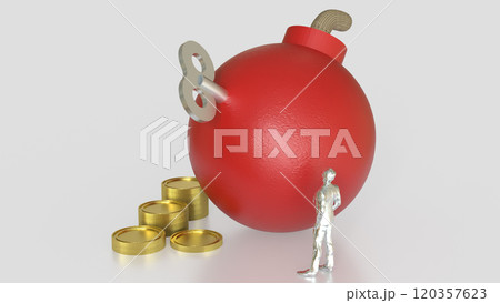 The Red Bomb  wind up and coins for Business concept  3d rendering. 120357623