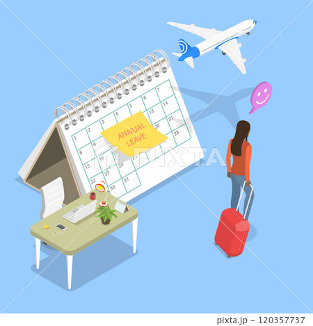 3D Isometric Flat Vector Illustration of Annual Leave, Relaxing From Hard Work 120357737