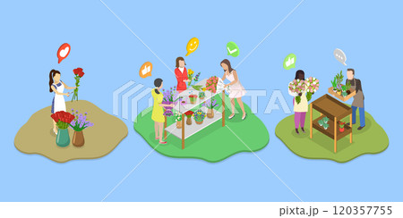 3D Isometric Flat Vector Illustration of Florist, Creating Stunning Flower Arrangements For Weddings, Dates, And Events 3D Isometric Flat Vector Illustration of Florist, Creating Stunning Flower Arrangements For Weddings, Dates, And Events 120357755