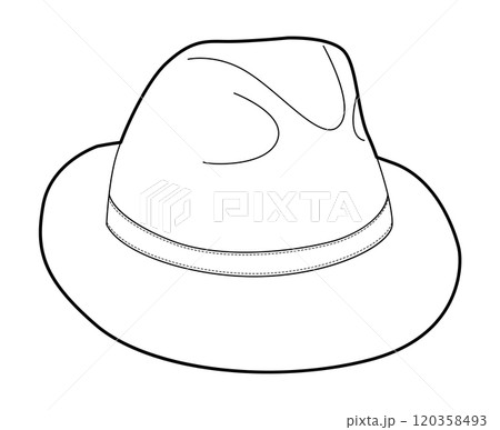 Panama Hat with band. Head Fashion accessory cap with narrow brim clothing technical illustration. Vector headgear Panama Hat with band. Head Fashion accessory cap with narrow brim clothing technical illustration. Vector headgear 120358493