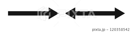 Arrow and double arrow icons. Look here symbols. Black horizontal pointer, direction, location and reverse, two side, width signs isolated on white background. Vector graphic illustration Arrow and double arrow icons. Look here symbols. Black horizontal pointer, direction, location and reverse, two side, width signs isolated on white background. Vector graphic illustration 120358542