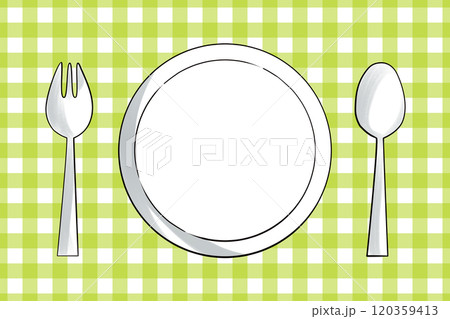 手描きのテーブルセッティング - リラックスグリーン（黄緑）のランチョンマット_02 120359413