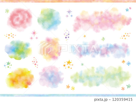 ふんわり絵の具を滲ませたかわいい水彩パーツのセット 120359415