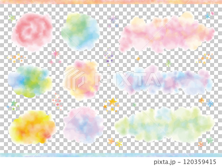 A set of cute watercolor parts with softly spread paint 120359415