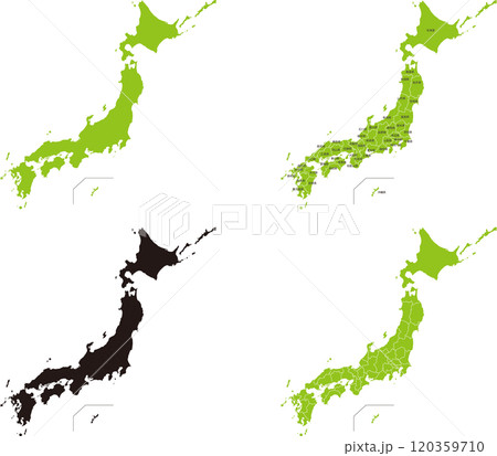 日本地図セット・県境界線有り＆無し（分割可能・47都道府県） 120359710