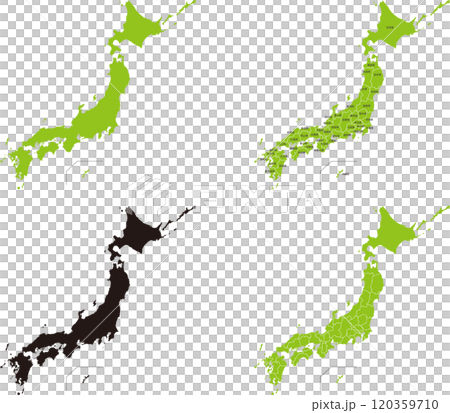 日本地図セット・県境界線有り＆無し（分割可能・47都道府県） 120359710