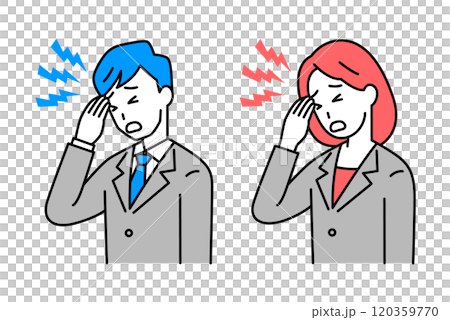 Set of men and women in suits suffering from headaches Set of men and women in suits suffering from headaches 120359770