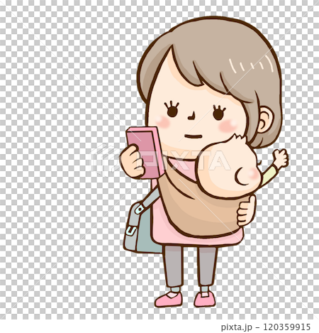 操作智能手機的媽媽和寶寶 120359915