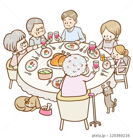 食卓を囲む3世帯家族 食卓を囲む3世帯家族 120360216