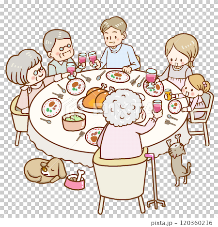 食卓を囲む3世帯家族 食卓を囲む3世帯家族 120360216