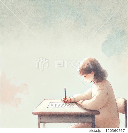 静かに勉強する少女の温かみのあるイラスト 120360267