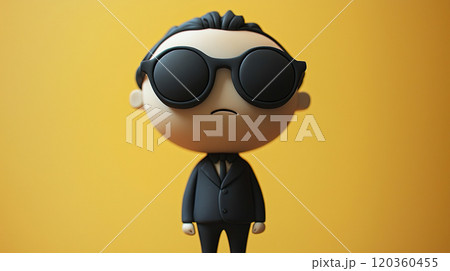 怪しいサングラスをかけた黒いスーツの男性の3Dイラスト 120360455