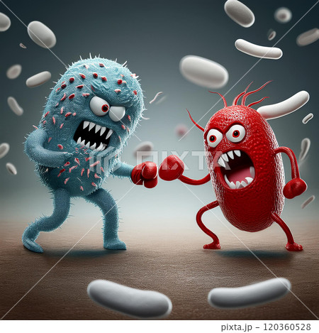 ウイルスと白血球が戦ってるイメージ 120360528