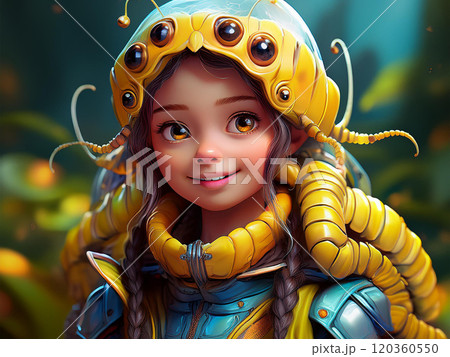 蛾の幼虫をイメージした女の子	 120360550