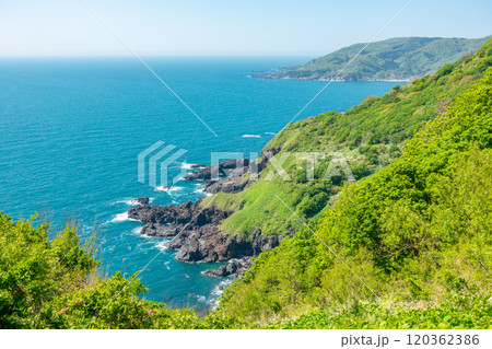 大桟橋　だいさんきょう　火山活動と波がつくりだした高さ約10mの天然の石橋　遊覧船からの眺めがおスス 120362386