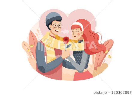 The man giving rose and telling love to his girlfriend on valentine day illustration The man giving rose and telling love to his girlfriend on valentine day illustration 120362897
