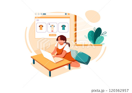Production employee uploading products for online selling Illustration Production employee uploading products for online selling Illustration 120362957