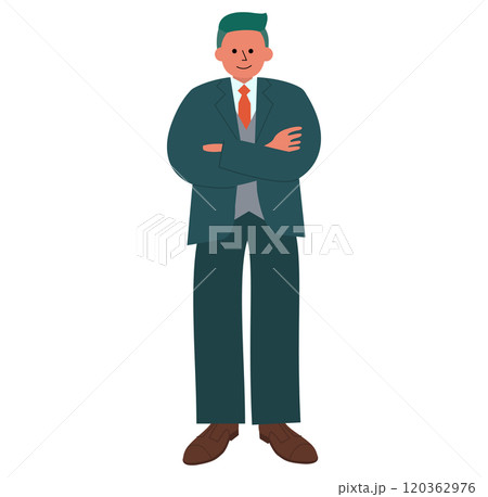 腕組みをする体格のいいスーツを着た男性の全身イラスト 120362976