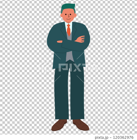 Full-body illustration of a man in a suit with his arms folded 120362976
