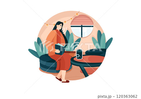 Young woman talk voice assistant to turn on the lights and the curtain of house 120363062