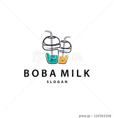 Boba Drink Logo, Milk Tea Cute Boba Pearl Jelly Drink Bubble Vector Simple Minimalist Design Boba Drink Logo, Milk Tea Cute Boba Pearl Jelly Drink Bubble Vector Simple Minimalist Design 120363208